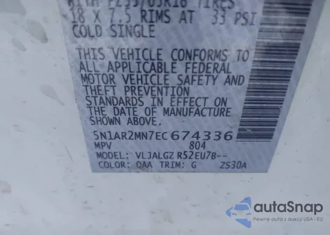 2014 Nissan Pathfinder Sl z USA, uszkodzony, nr VIN 5N1AR2MN7EC674336